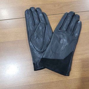 NWT Time and Tru Women's Black Leather Gloves with Suede Trim & Fleece Lining
